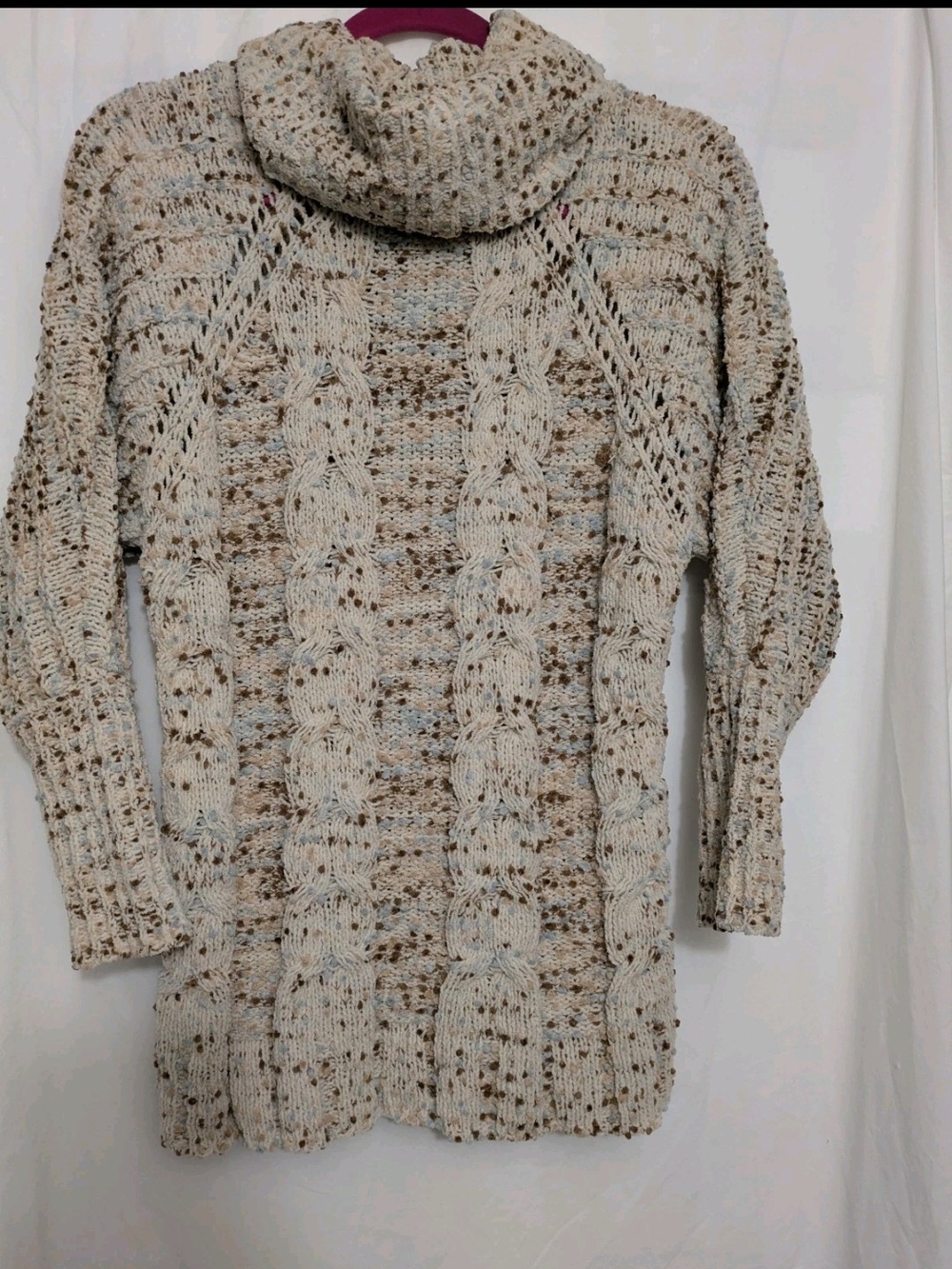 Moon & Madison XS Chunky Knit Cowl Neck Sweater Beige Speckled Cable Knit Womens